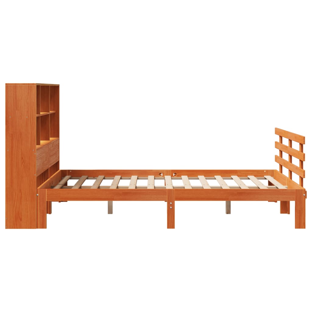 Bed met boekenkast zonder matras grenenhout wasbruin 140x190 cm