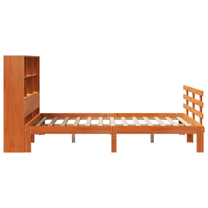 Bed met boekenkast zonder matras grenenhout wasbruin 140x190 cm