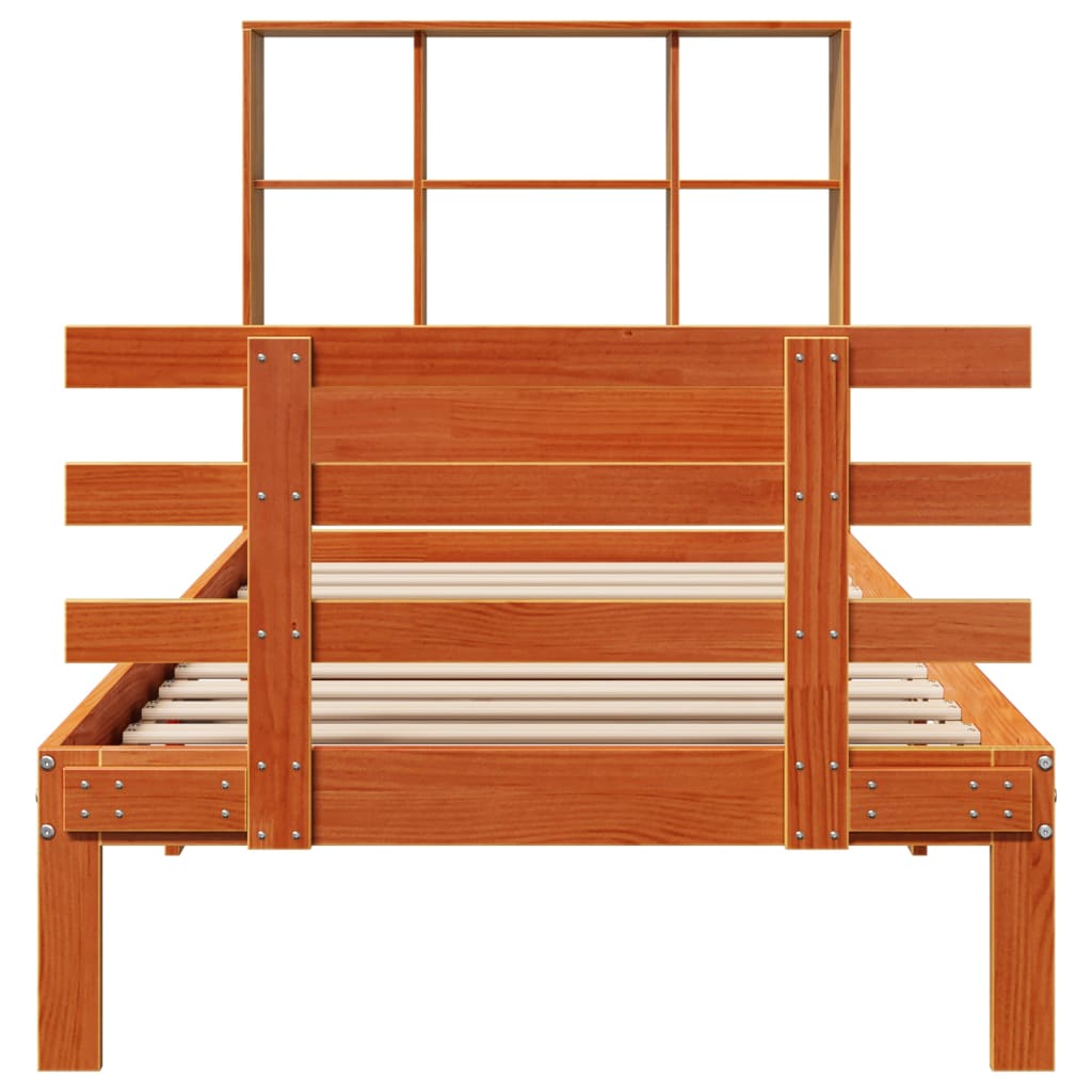 Bed met boekenkast zonder matras grenenhout wasbruin 100x200 cm