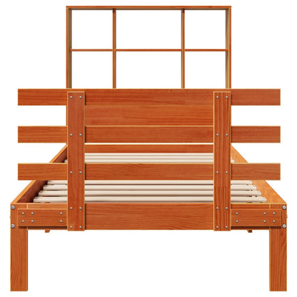 Bed met boekenkast zonder matras grenenhout wasbruin 100x200 cm