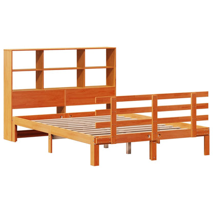 Bed met boekenkast zonder matras grenenhout wasbruin 150x200 cm