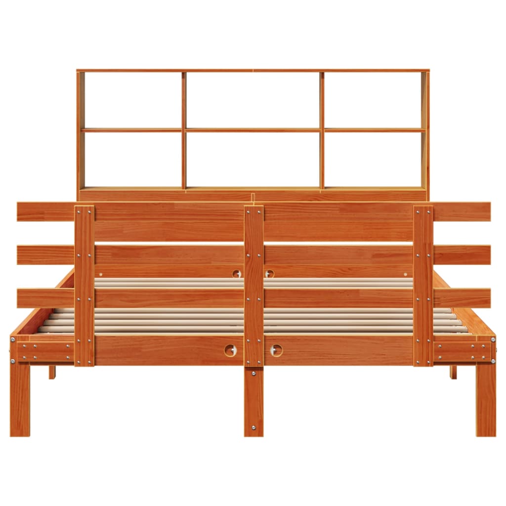 Bed met boekenkast zonder matras grenenhout wasbruin 150x200 cm