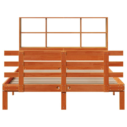 Bed met boekenkast zonder matras grenenhout wasbruin 150x200 cm