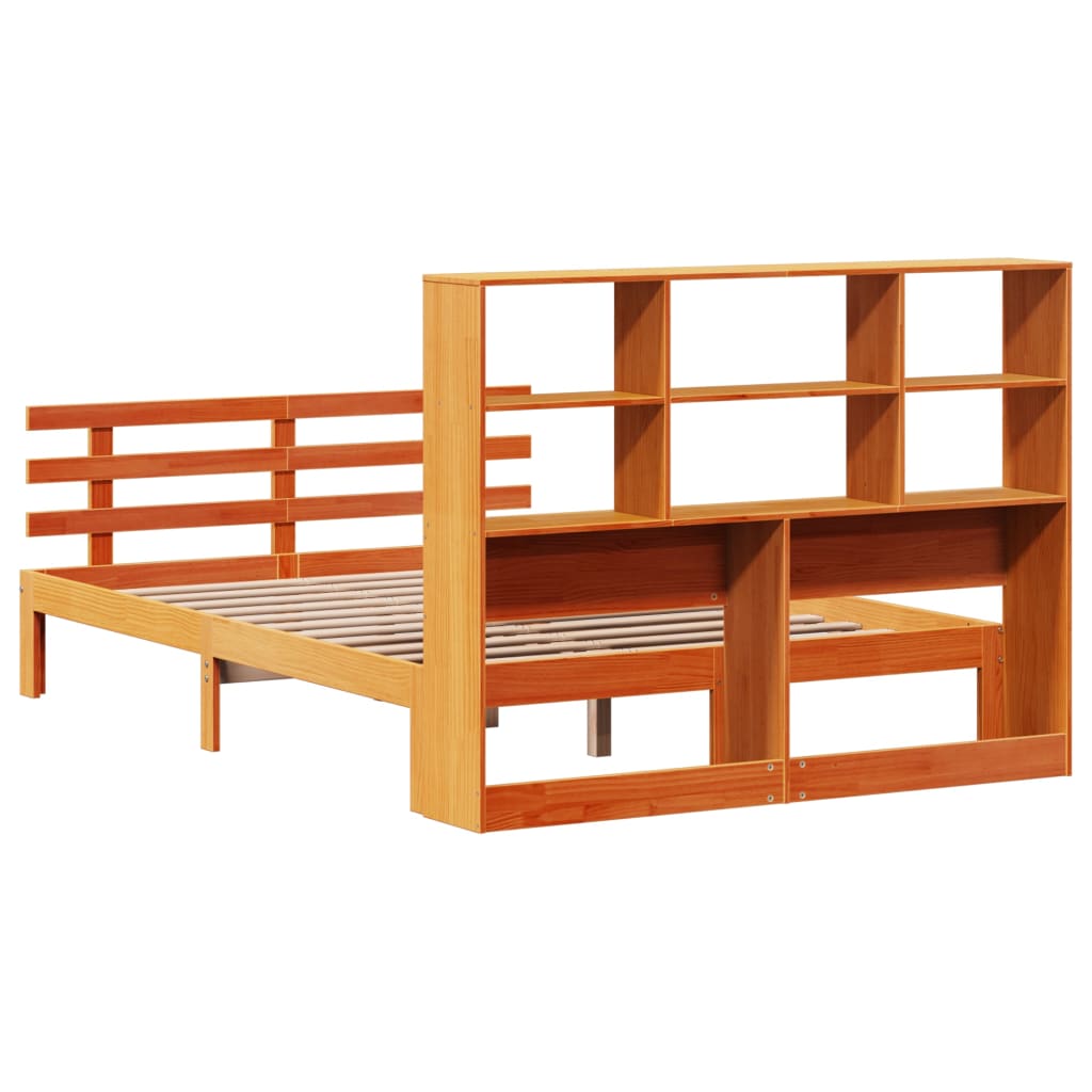 Bed met boekenkast zonder matras grenenhout wasbruin 150x200 cm