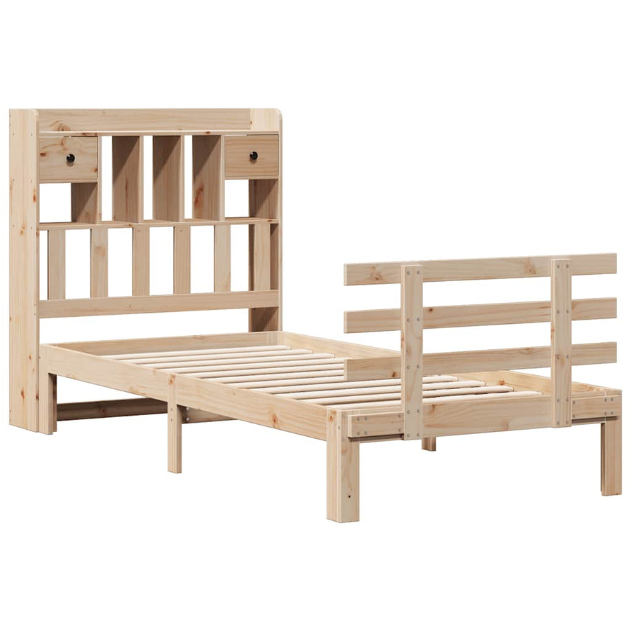 Bed met boekenkast zonder matras massief grenenhout 75x190 cm