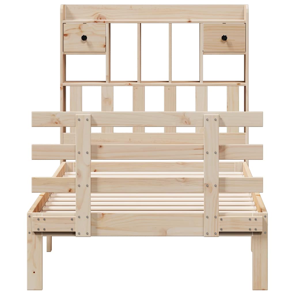 Bed met boekenkast zonder matras massief grenenhout 75x190 cm