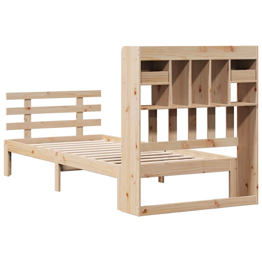 Bed met boekenkast zonder matras massief grenenhout 75x190 cm