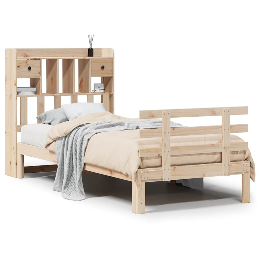 Bed met boekenkast zonder matras massief grenenhout 90x190 cm