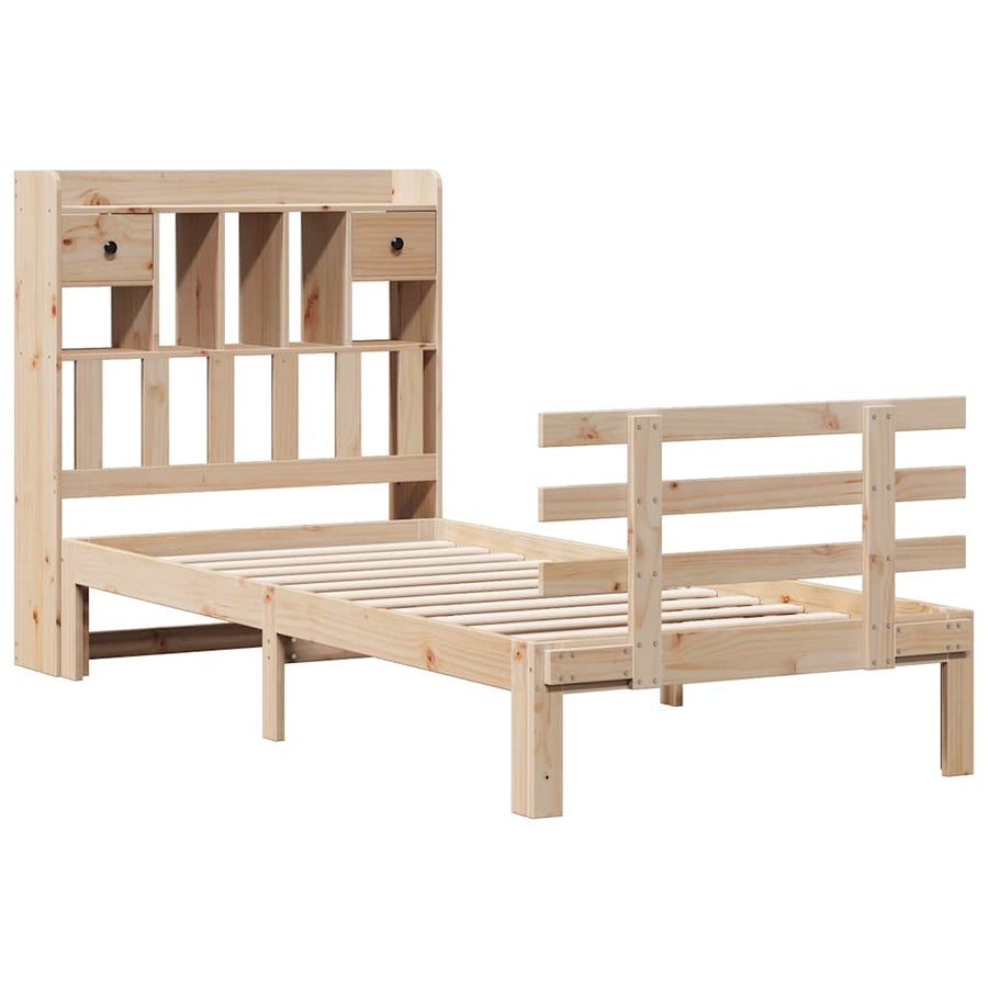 Bed met boekenkast zonder matras massief grenenhout 90x190 cm