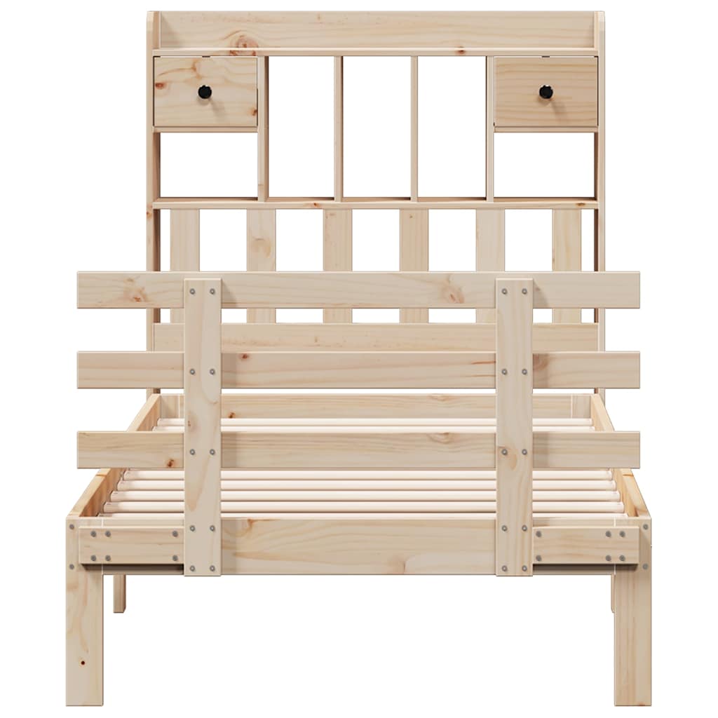 Bed met boekenkast zonder matras massief grenenhout 90x190 cm