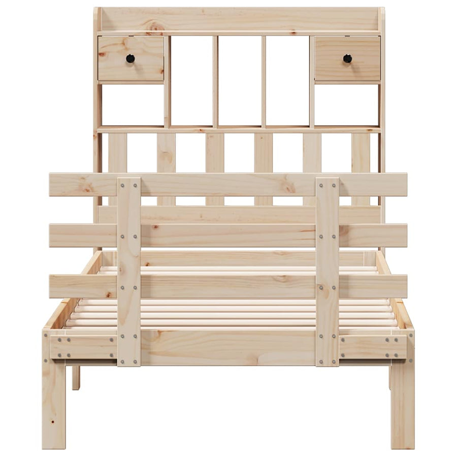 Bed met boekenkast zonder matras massief grenenhout 90x190 cm
