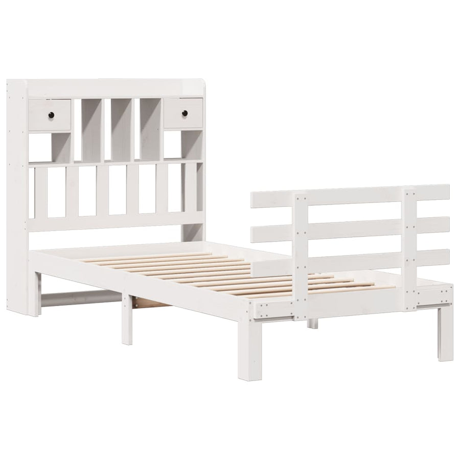 Bed Met Boekenkast Zonder Matras Grenenhout 90 x 190 cm Wit