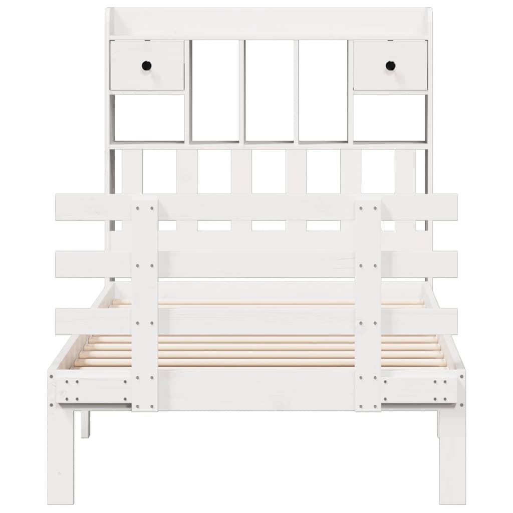 Bed Met Boekenkast Zonder Matras Grenenhout 90 x 190 cm Wit