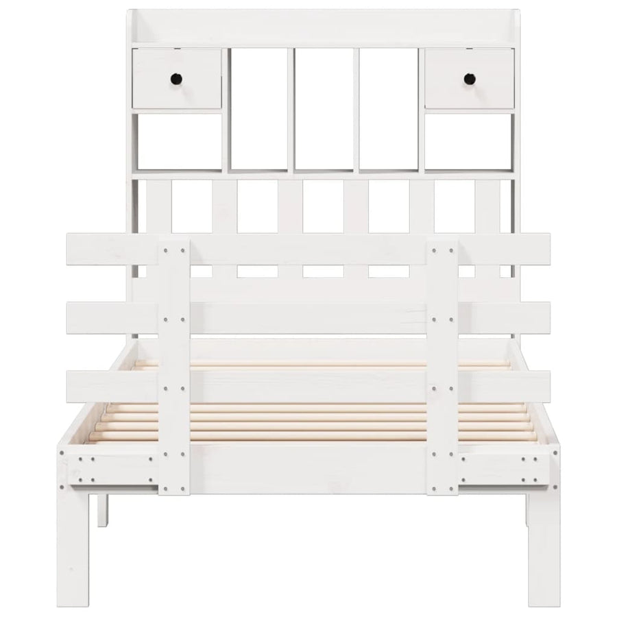 Bed Met Boekenkast Zonder Matras Grenenhout 90 x 190 cm Wit