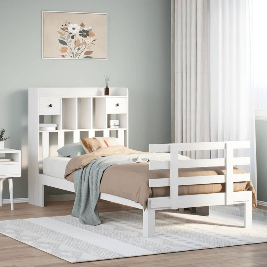 Bed Met Boekenkast Zonder Matras Grenenhout 90 x 190 cm Wit