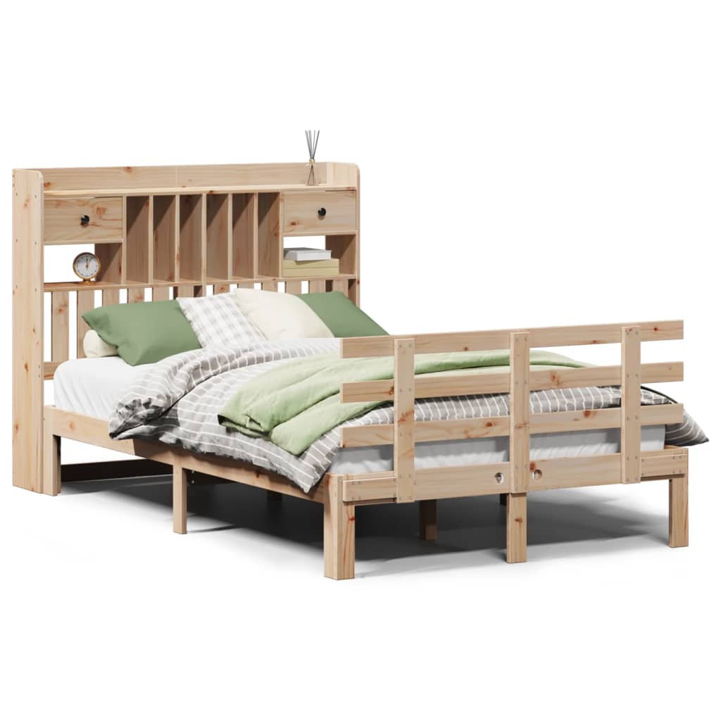 Bed Met Boekenkast Zonder Matras Massief Grenenhout 135 x 190 cm Naturel