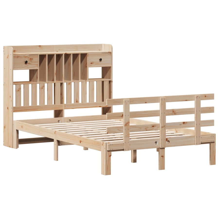 Bed Met Boekenkast Zonder Matras Massief Grenenhout 135 x 190 cm Naturel