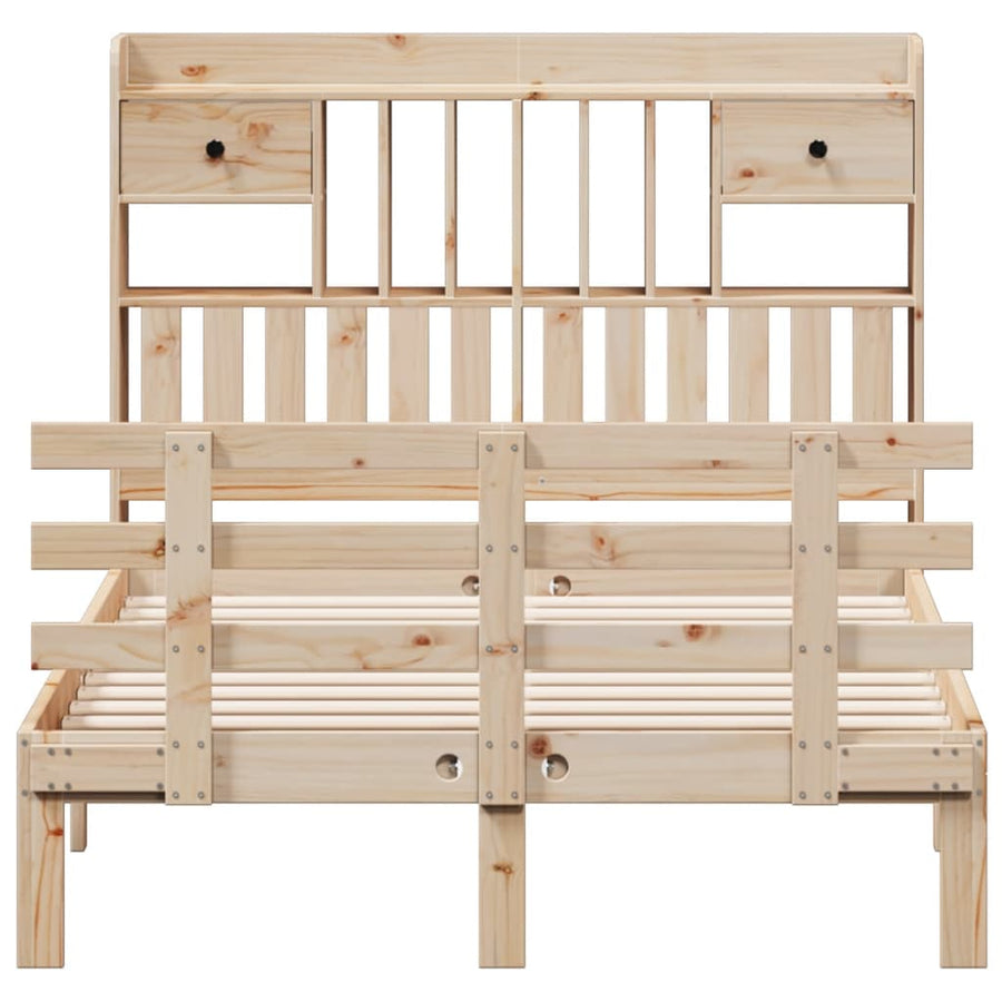 Bed Met Boekenkast Zonder Matras Massief Grenenhout 135 x 190 cm Naturel
