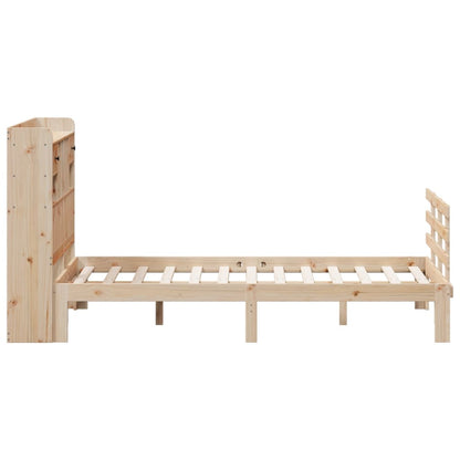 Bed Met Boekenkast Zonder Matras Massief Grenenhout 135 x 190 cm Naturel