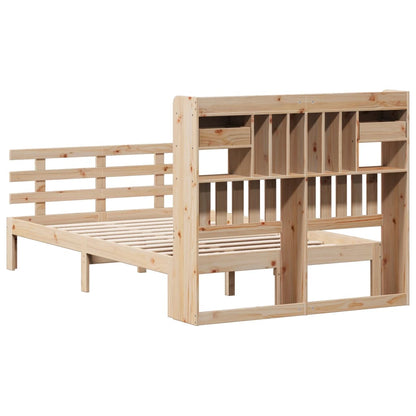 Bed Met Boekenkast Zonder Matras Massief Grenenhout 135 x 190 cm Naturel