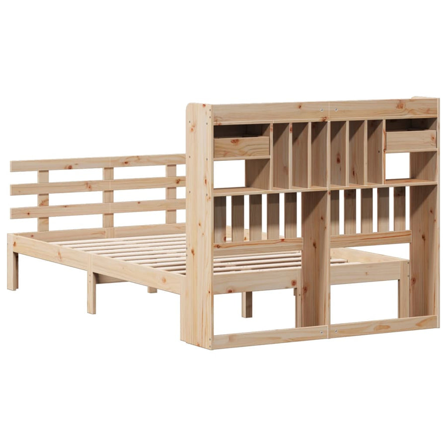 Bed Met Boekenkast Zonder Matras Massief Grenenhout 135 x 190 cm Naturel