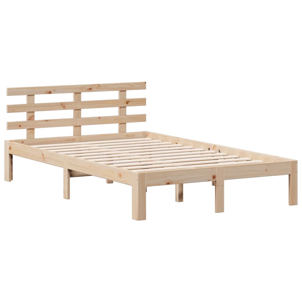 Bed Met Boekenkast Zonder Matras Massief Grenenhout 135 x 190 cm Naturel