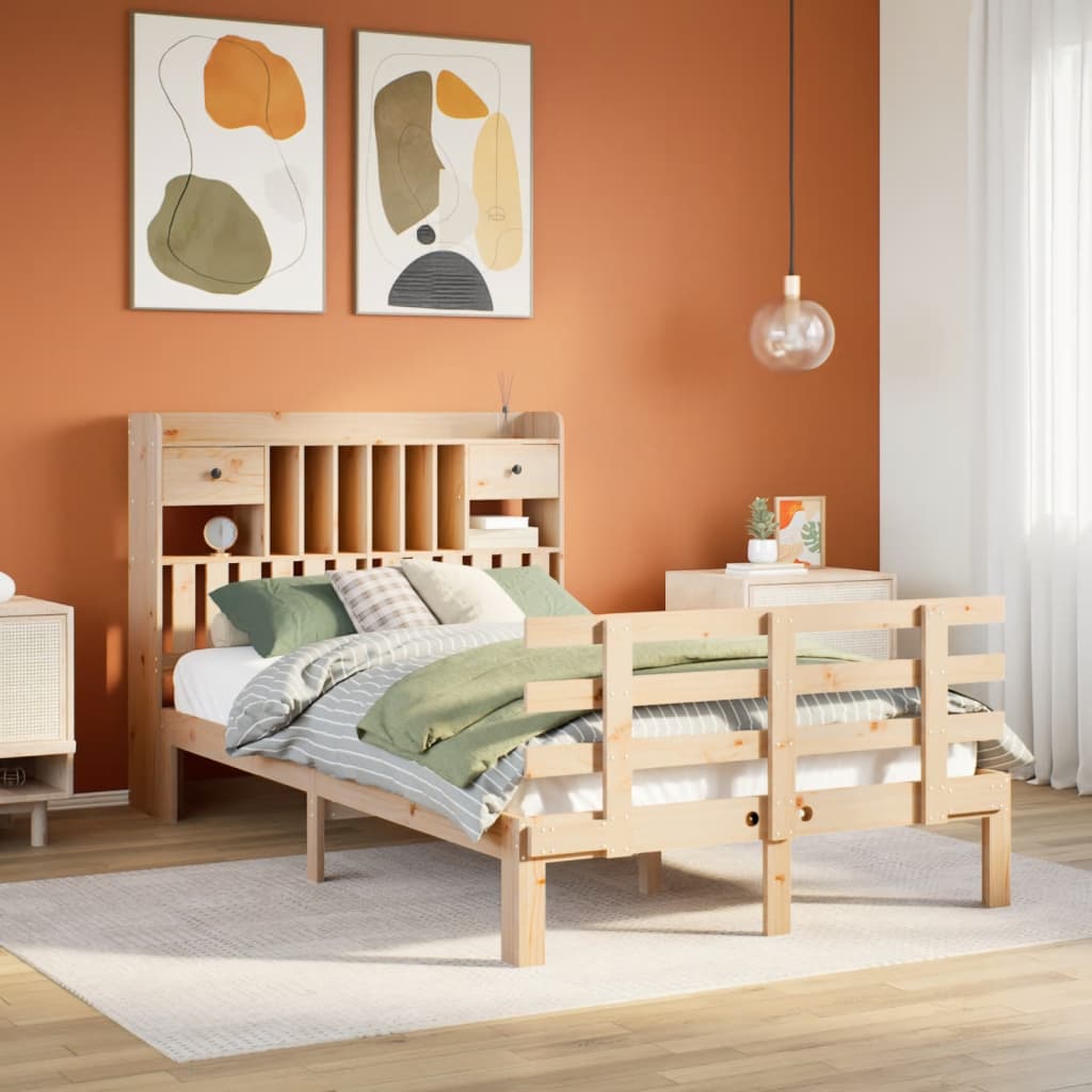 Bed Met Boekenkast Zonder Matras Massief Grenenhout 135 x 190 cm Naturel