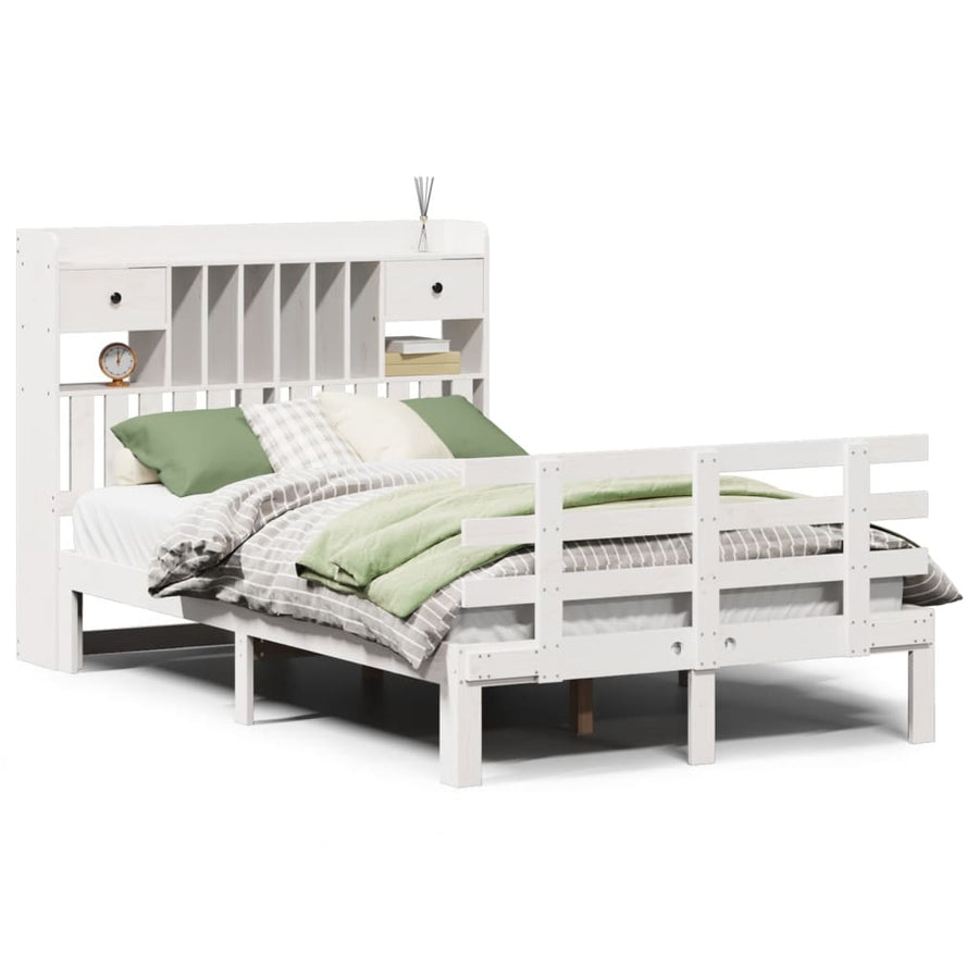 Bed met boekenkast zonder matras grenenhout wit 135x190 cm