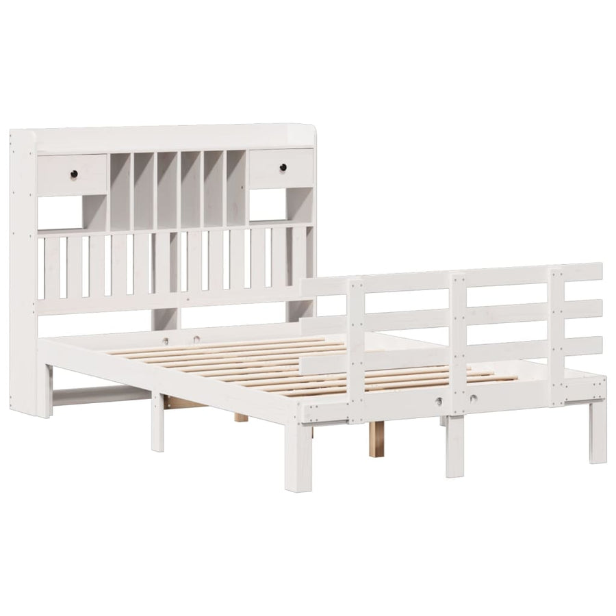 Bed met boekenkast zonder matras grenenhout wit 135x190 cm