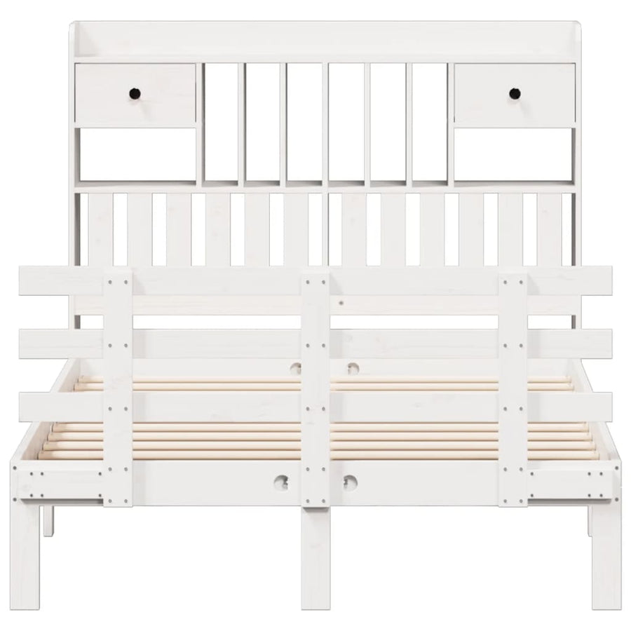 Bed met boekenkast zonder matras grenenhout wit 135x190 cm