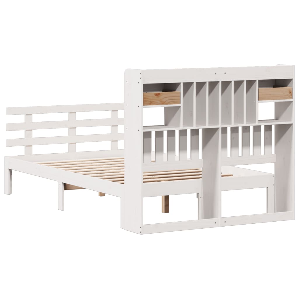 Bed met boekenkast zonder matras grenenhout wit 135x190 cm