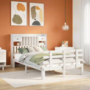Bed 135x190 cm grenenhout wit met boekenkast