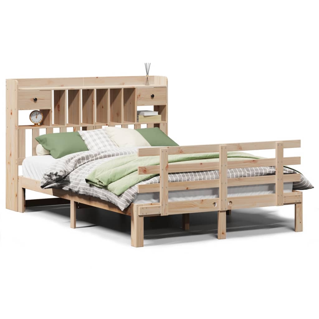 Bed met boekenkast zonder matras massief grenenhout 140x190 cm