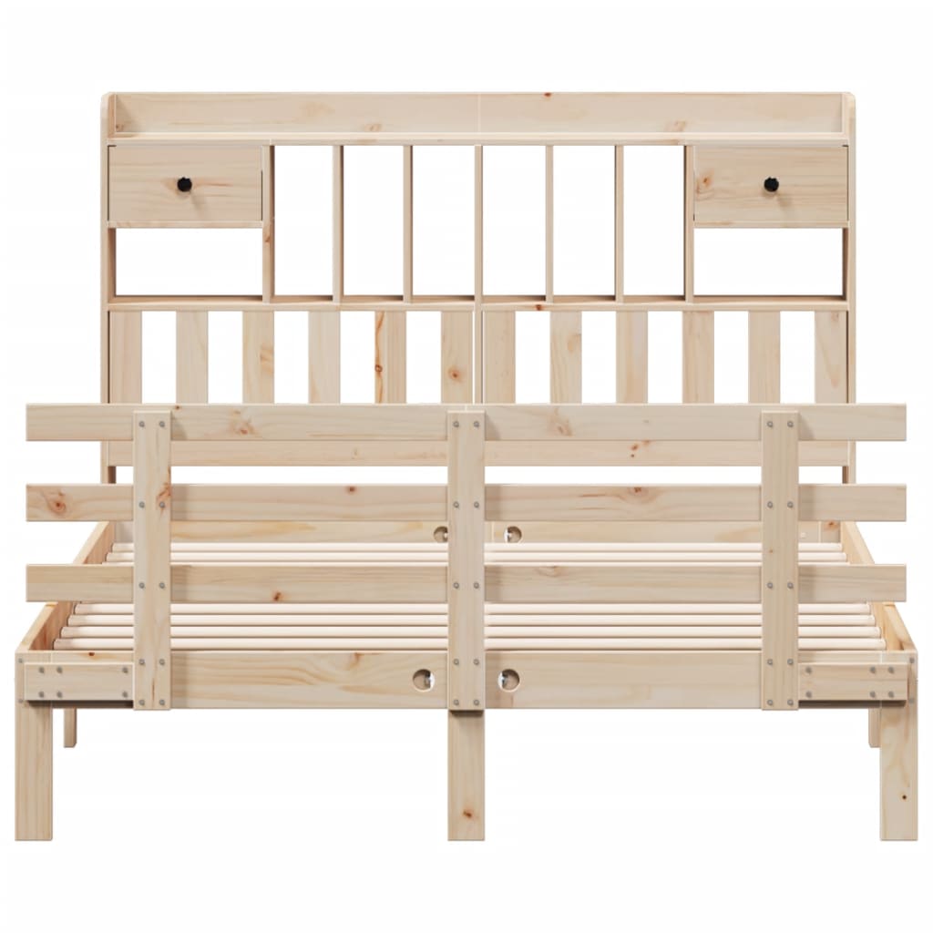 Bed met boekenkast zonder matras massief grenenhout 140x190 cm