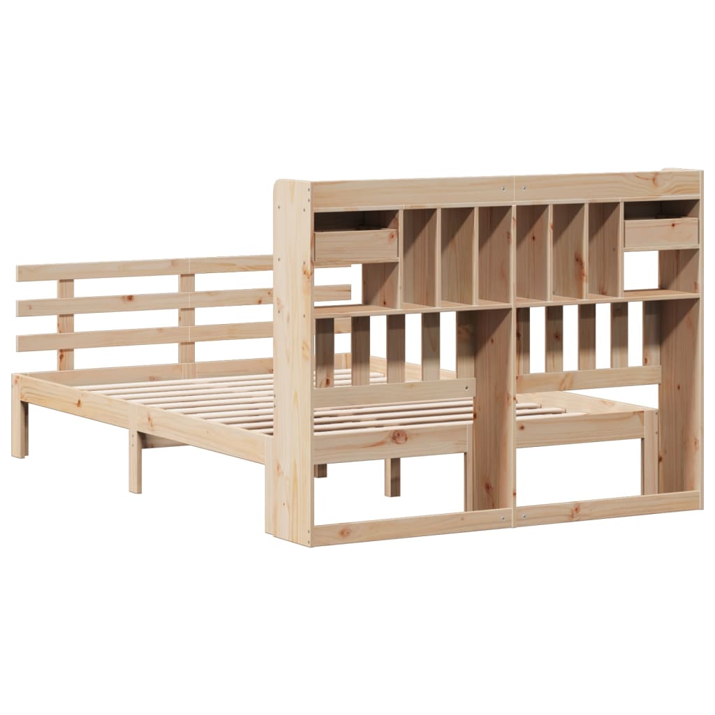 Bed met boekenkast zonder matras massief grenenhout 140x190 cm