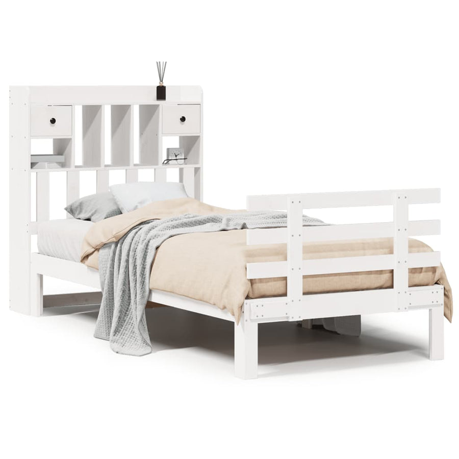 Bed met boekenkast zonder matras grenenhout wit 90x200 cm