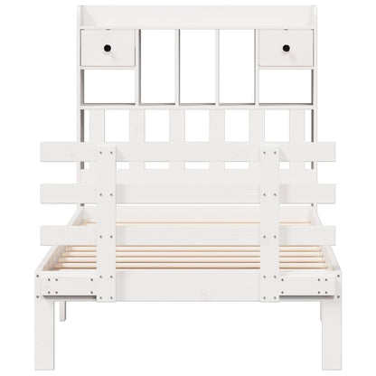 Bed met boekenkast zonder matras grenenhout wit 90x200 cm