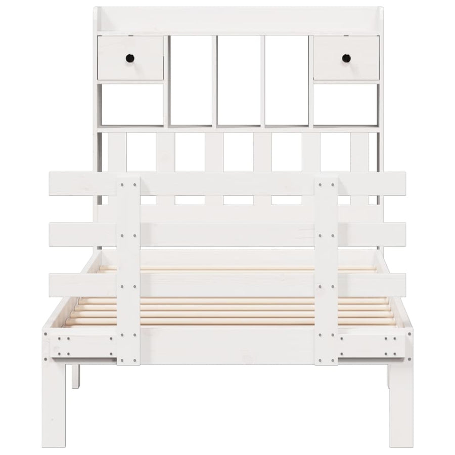 Bed met boekenkast zonder matras grenenhout wit 90x200 cm