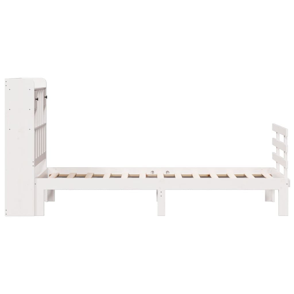 Bed met boekenkast zonder matras grenenhout wit 90x200 cm