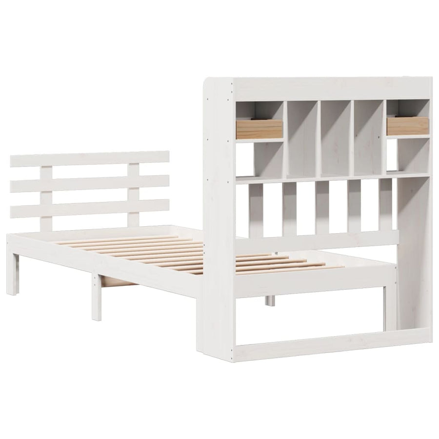 Bed met boekenkast zonder matras grenenhout wit 90x200 cm