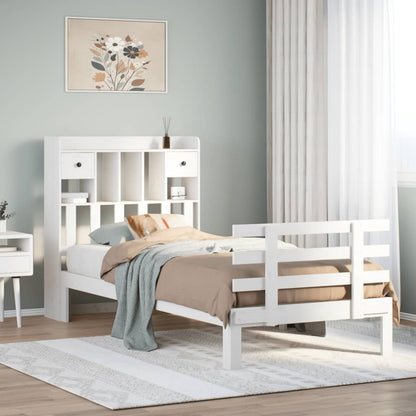 Bed met boekenkast zonder matras grenenhout wit 90x200 cm