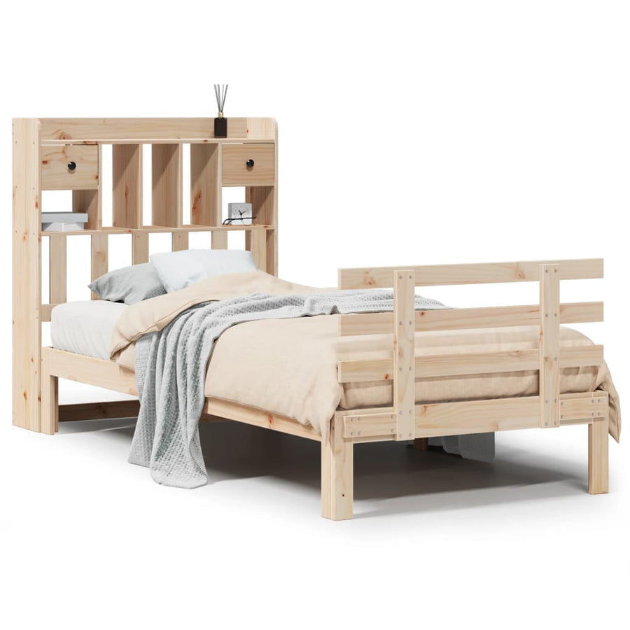 Bed met boekenkast zonder matras massief grenenhout 100x200 cm