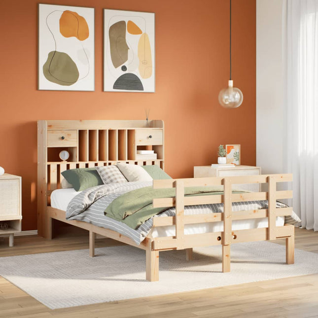 Bed met boekenkast zonder matras massief grenenhout 120x200 cm