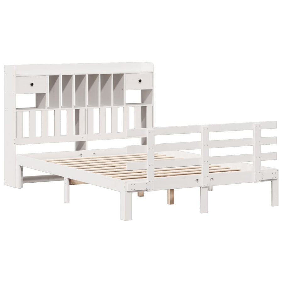 Bed met boekenkast zonder matras grenenhout wit 140x200 cm