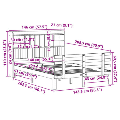 Bed met boekenkast zonder matras grenenhout wit 140x200 cm