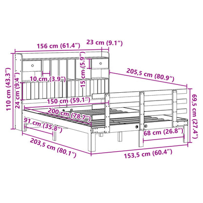 Bed met boekenkast zonder matras grenenhout wit 150x200 cm