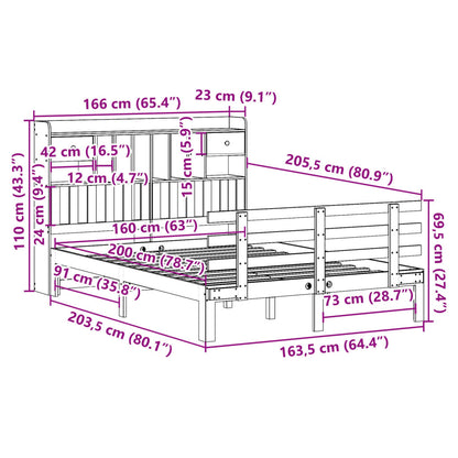 Bed met boekenkast zonder matras grenenhout wit 160x200 cm