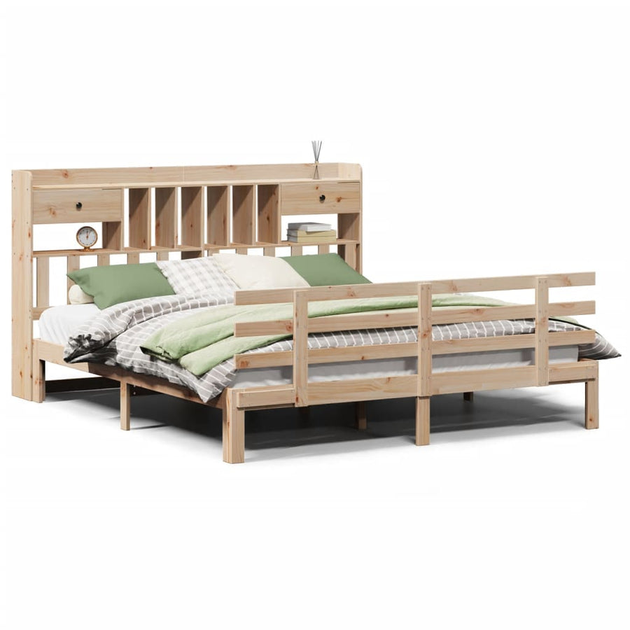 Bed met boekenkast zonder matras massief grenenhout 180x200 cm