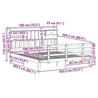 Bed met boekenkast zonder matras grenenhout wit 180x200 cm