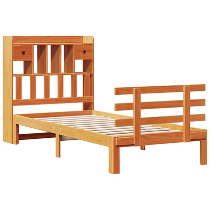 Bed met boekenkast zonder matras grenenhout wasbruin 75x190 cm